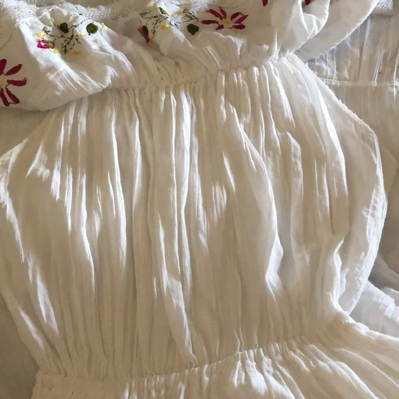Mexican Off Shoulder Dress Floral Embroidered Lace Gauzy Cotton Size L - Picture 15 of 15